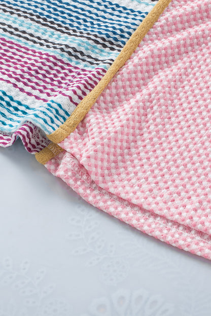 Multicolor Color Block Exposed Seam Casual V Neck Tank Top