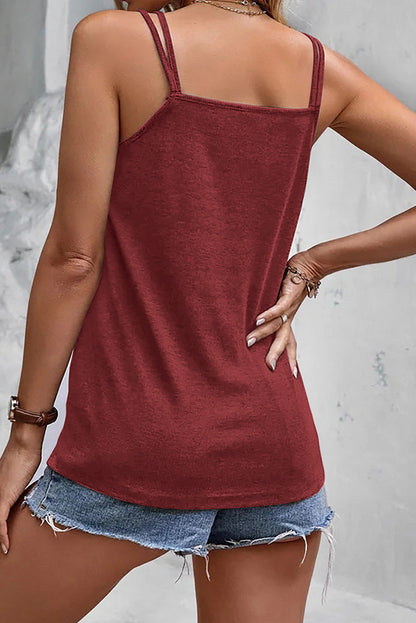 Plain Casual Split V Neck Tank Top for Women