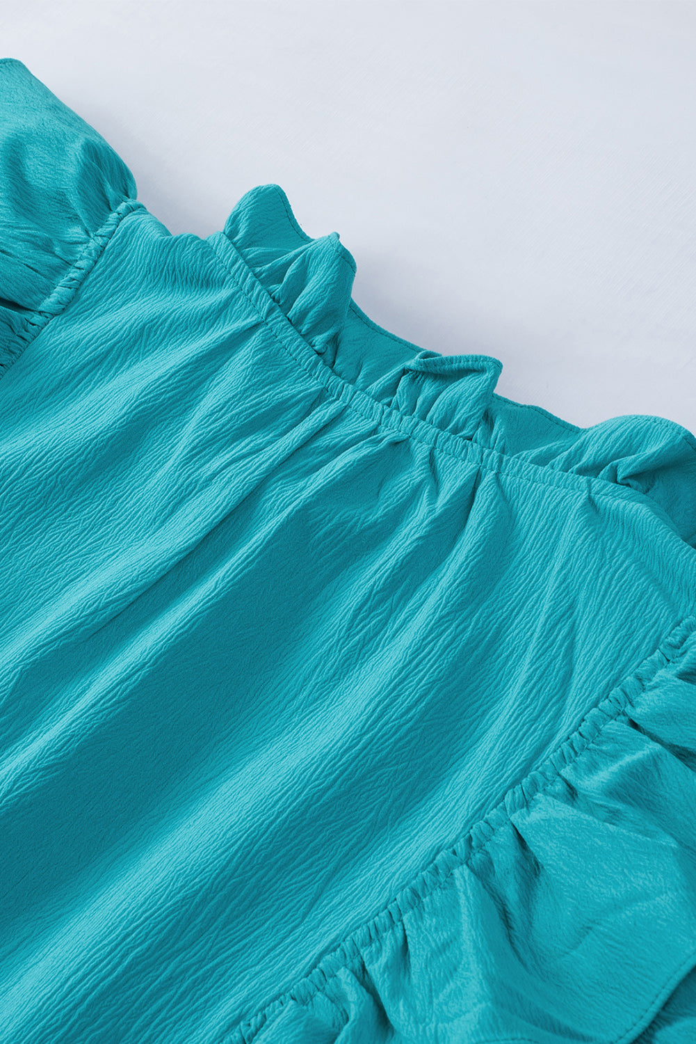 Tiered Ruffled Drawstring V Neck Short Dress With Pockets