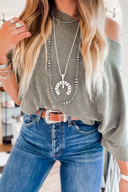 Apricot Boatneck Batwing Sleeve Cording Top