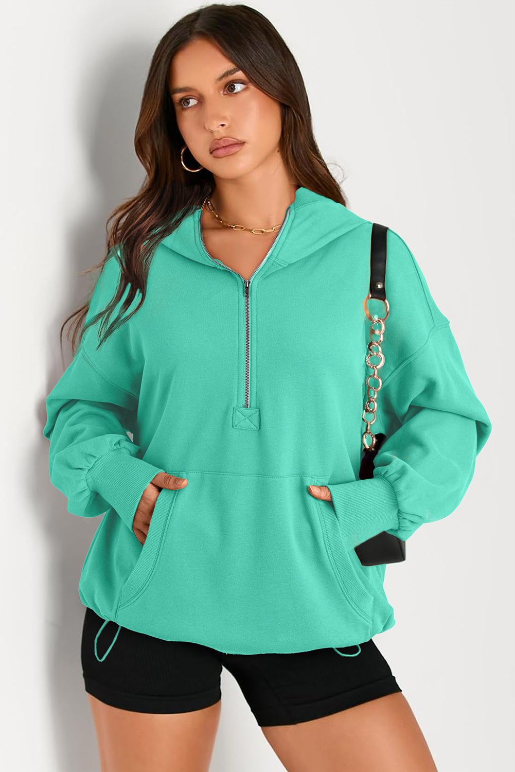 Kangaroo Pocket Half Zipper Oversized Hoodie