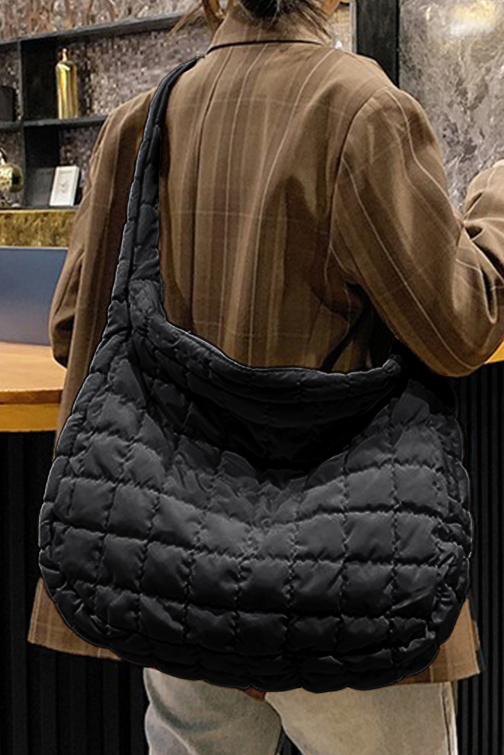 Casual Quilted Zipper Large Shoulder Bag