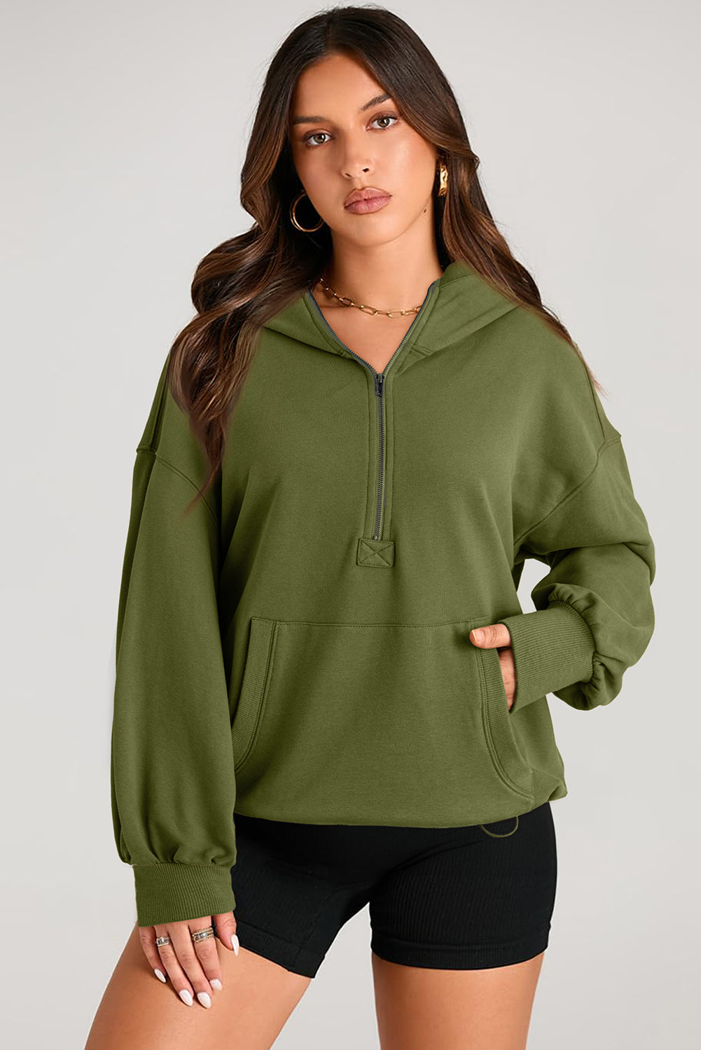 Kangaroo Pocket Half Zipper Oversized Hoodie