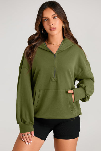 Kangaroo Pocket Half Zipper Oversized Hoodie