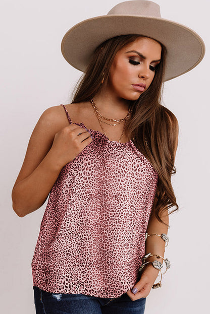 Cheetah Sexy Frill V Neck Spaghetti Strap Cami Top