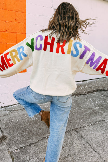 White Chenille Graphic Drop Shoulder Holiday Sweater