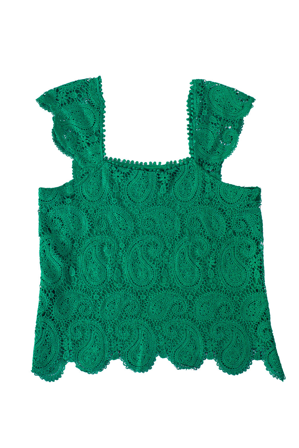 Lace Crochet Ruffled Square Neck Tank Top