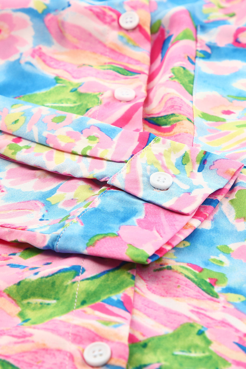 Abstract Floral Print Split V Neck Short Sleeve Blouse
