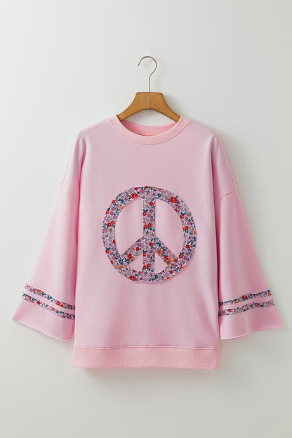 Jet Stream Floral Peace Sign Drop Shoulder Top
