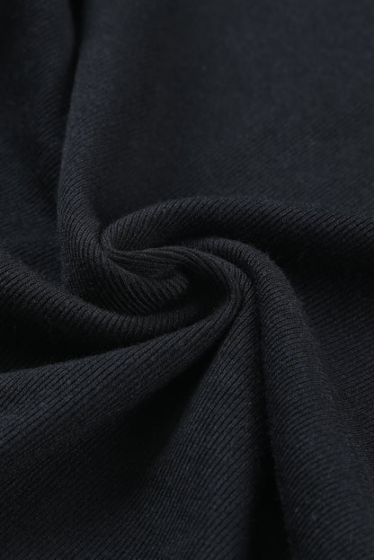 Black Rib Knitted Ruffle Shoulder U Neck Top