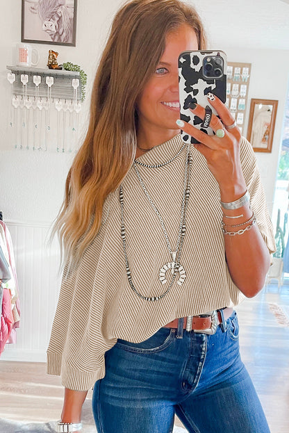 Apricot Boatneck Batwing Sleeve Cording Top