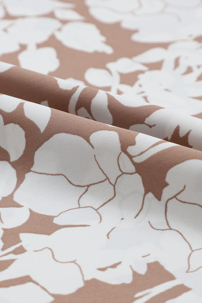 Floral Print Frilled Neckline Ruffle Cuffs Blouse