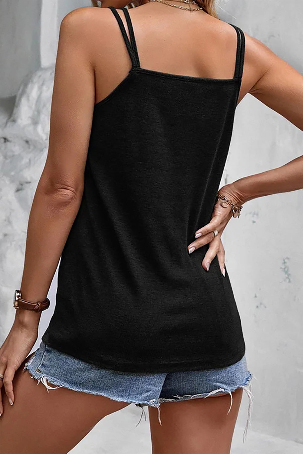 Plain Casual Split V Neck Tank Top for Women