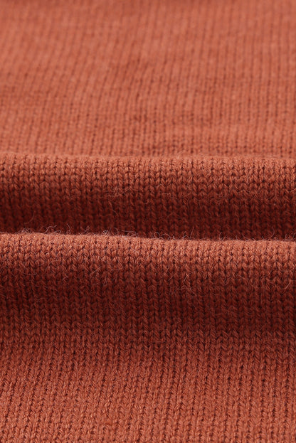 Brown Woven Texture Open Front Pockets Knit Cardigan