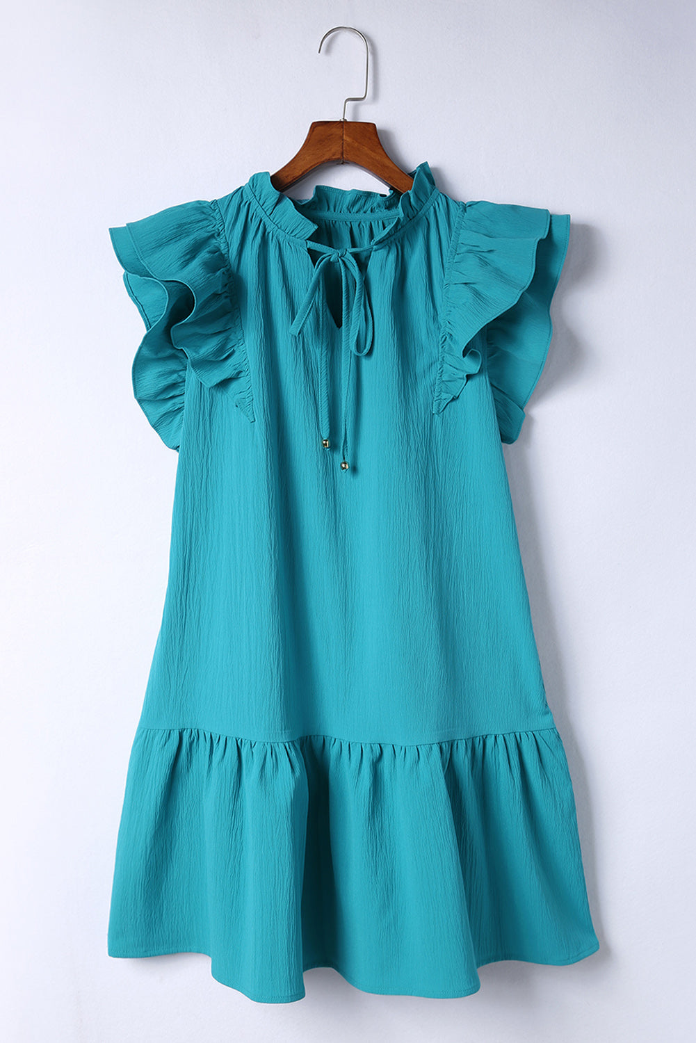 Tiered Ruffled Drawstring V Neck Short Dress With Pockets