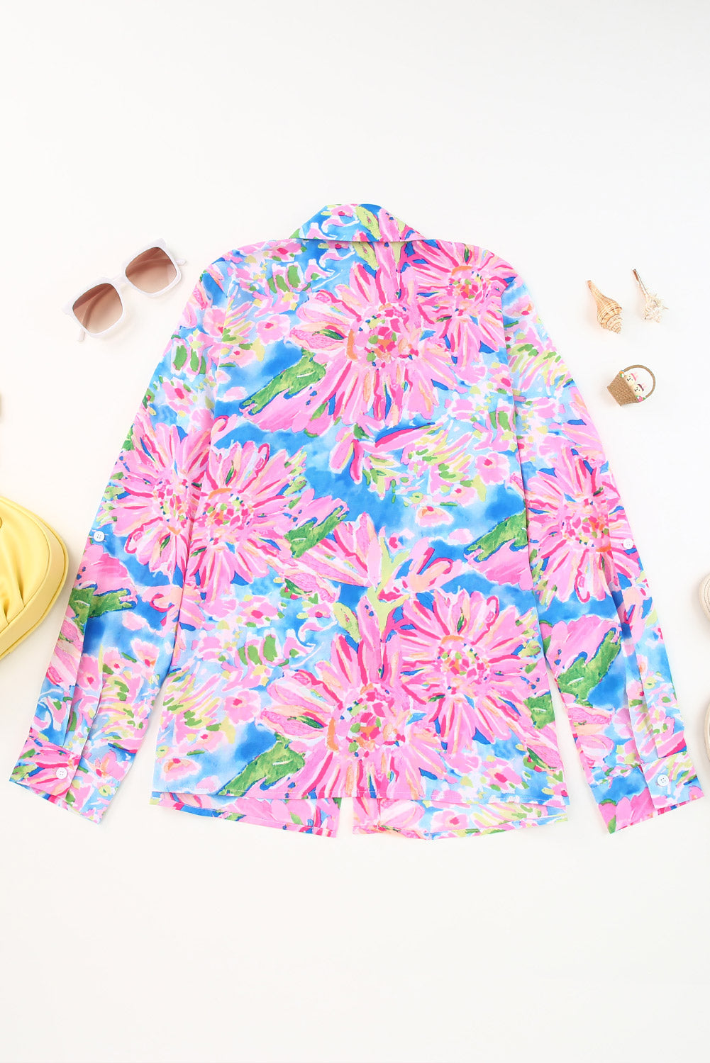 Abstract Floral Print Split V Neck Short Sleeve Blouse
