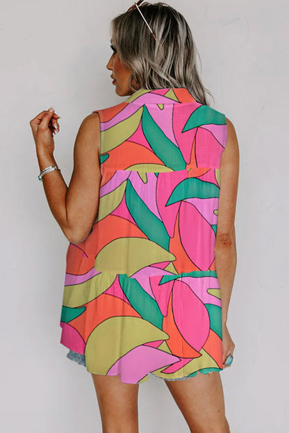 Multicolor Geometric Colorblock V Neck Tiered Maxi Dress