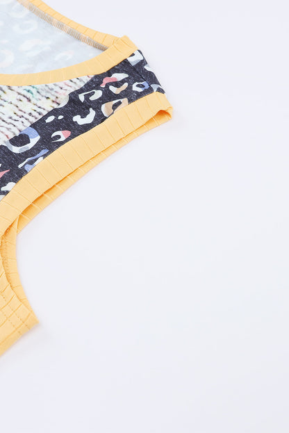 Multicolor Color Block Exposed Seam Casual V Neck Tank Top