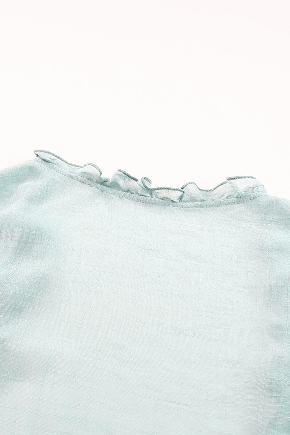 Green Ruffled Trim Short Sleeve Open Front Kimono