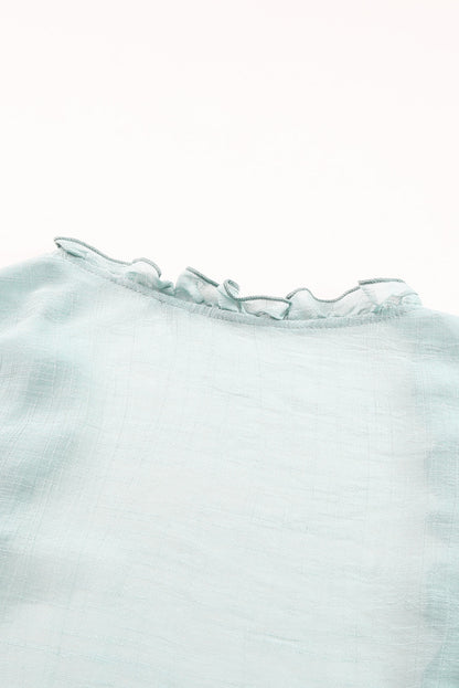 Green Ruffled Trim Short Sleeve Open Front Kimono