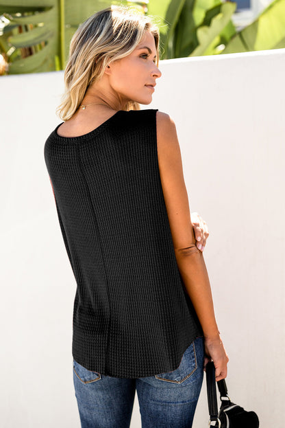 Crew Neck Basic Waffle Tank Top