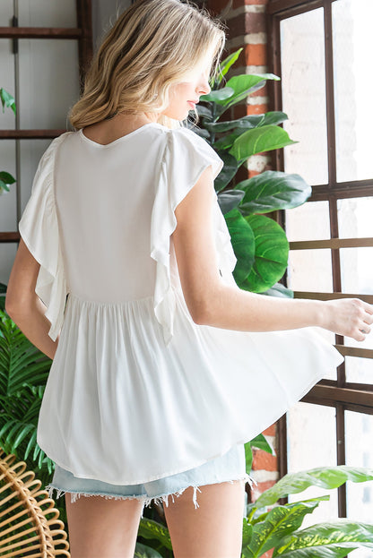 Floral Embroidered Boho Ruffle Puff Sleeve Blouse