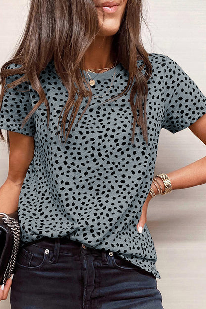 Khaki Leopard 3/4 Ruffle Sleeve Frill Neck Blouse