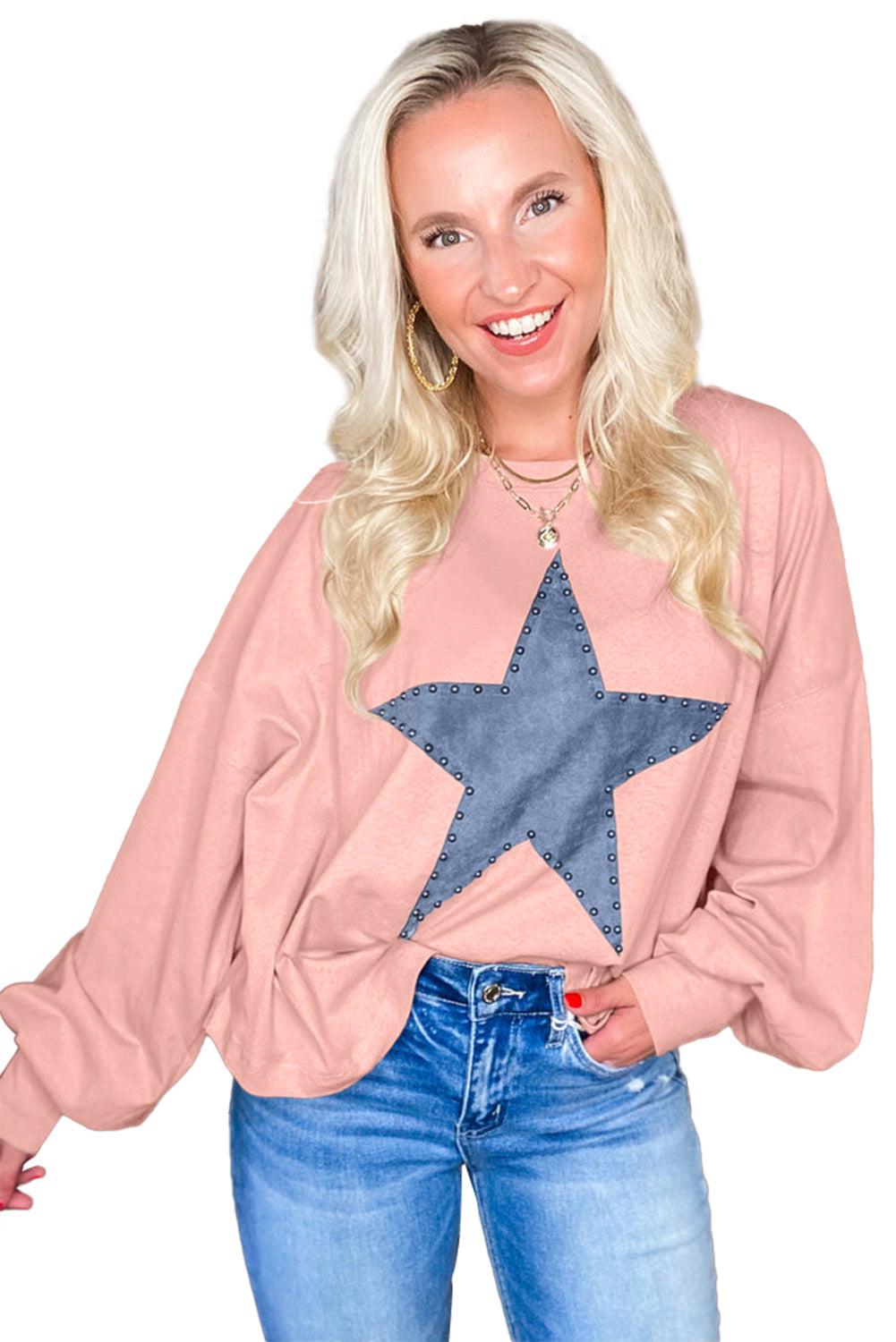 Studded Star Graphic Oversized Top
