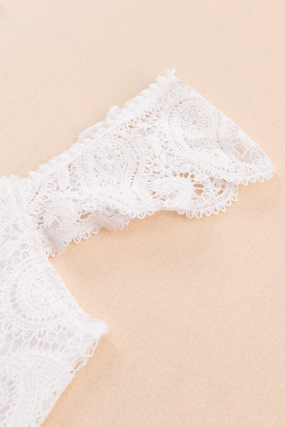 Lace Crochet Ruffled Square Neck Tank Top