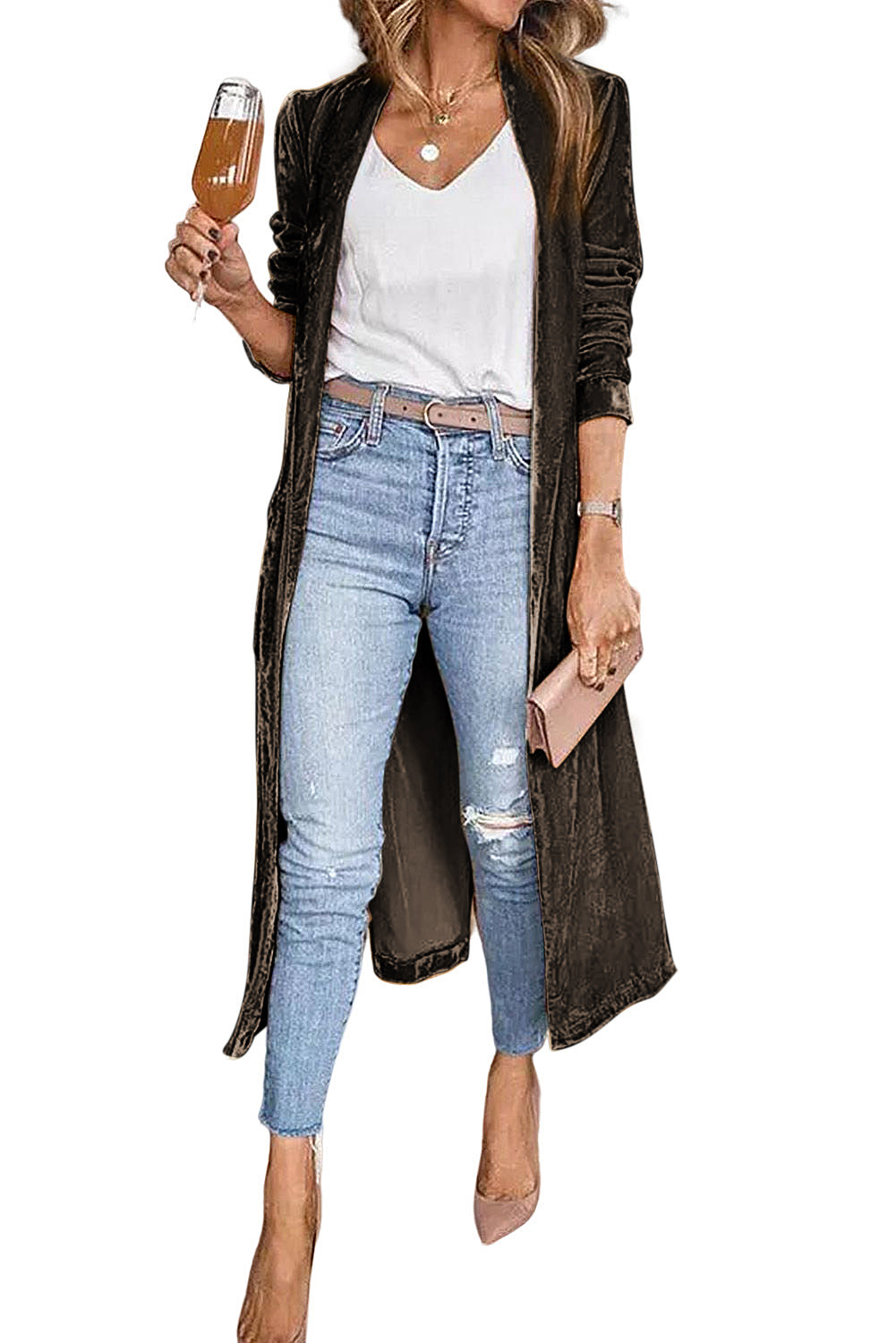 Pocketed Open Front Long Cardigan