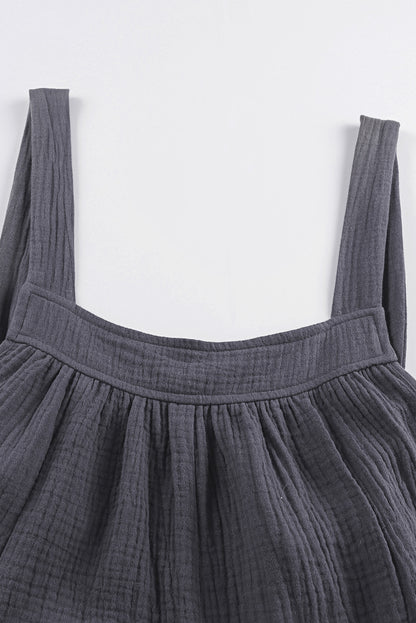 Black Solid Color Pockets Pleated Flare Leg Jumpsuit
