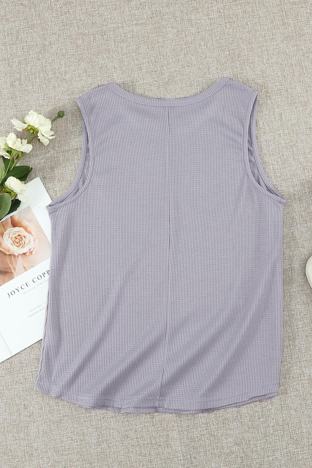 Crew Neck Basic Waffle Tank Top