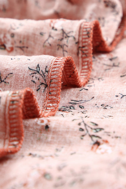 Floral Print Smocked Neck Flounce Sleeveless Shirt