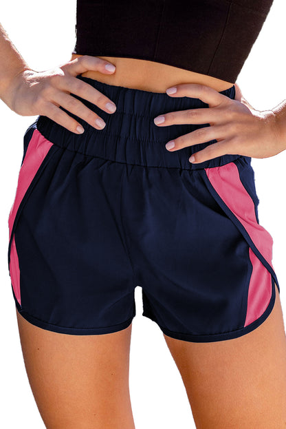 Dark Blue Casual Smocked Elastic Waist Athletic Shorts