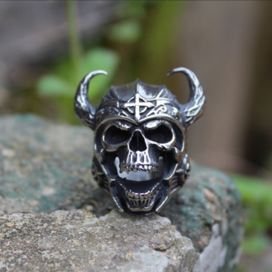 Horned Skull Head Ring