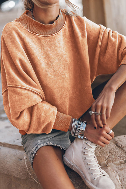 Red Drop Shoulder Crewneck Washed Pullover Sweatshirt