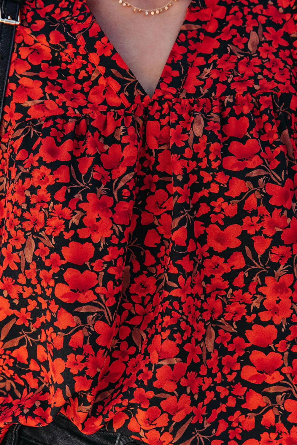 Floral Print Tiered Ruffle Sleeve V Neck Boho Top