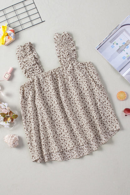 Ditsy Floral Print Ruffle Straps Flowy Boho Summer Top