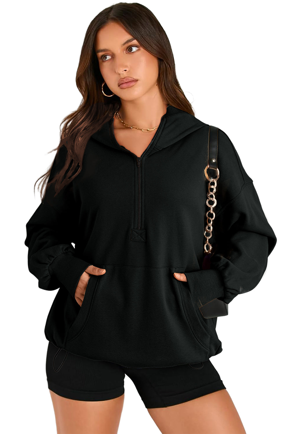 Kangaroo Pocket Half Zipper Oversized Hoodie
