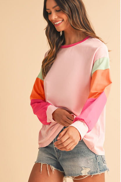 Multi Color Block Sleeve Loose Fit Top