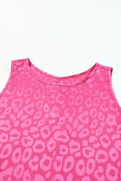 Rosy Satin Jacquard Sleeveless A-Line Leopard Print Dress