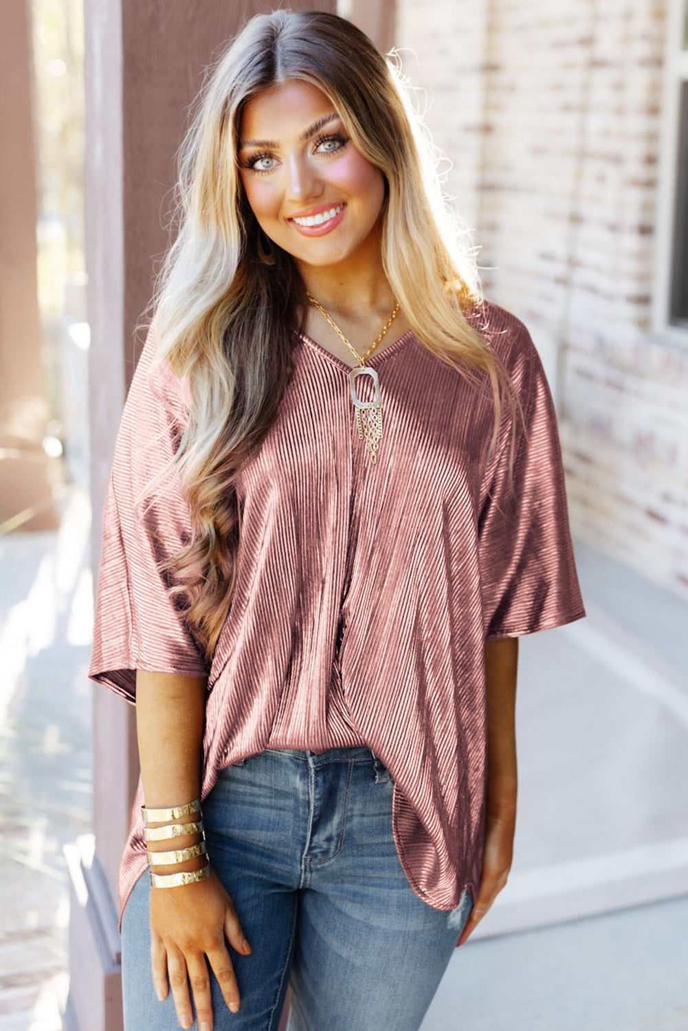 Textured Oversize Casual Tunic T Shirt