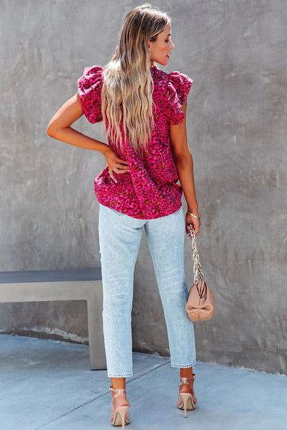 Floral Print Tiered Ruffle Sleeve V Neck Boho Top