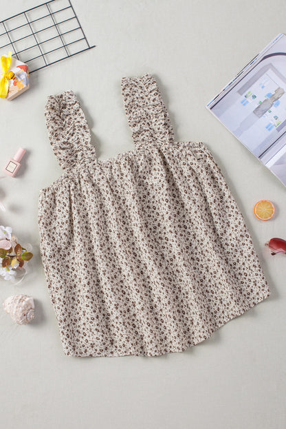 Ditsy Floral Print Ruffle Straps Flowy Boho Summer Top