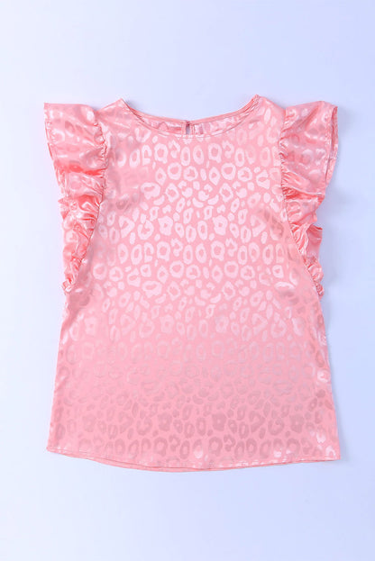 Rosy Satin Jacquard Sleeveless A-Line Leopard Print Dress