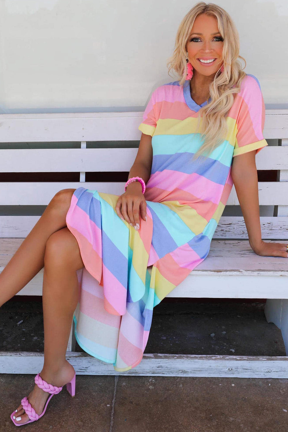 Multicolor Colorblock Striped Casual Tank Top