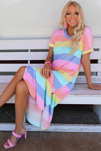 Multicolor Colorblock Striped Casual Tank Top