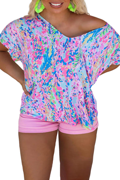 Abstract Print Wrap V Neck Flutter Sleeve Mid Length Summer Dress