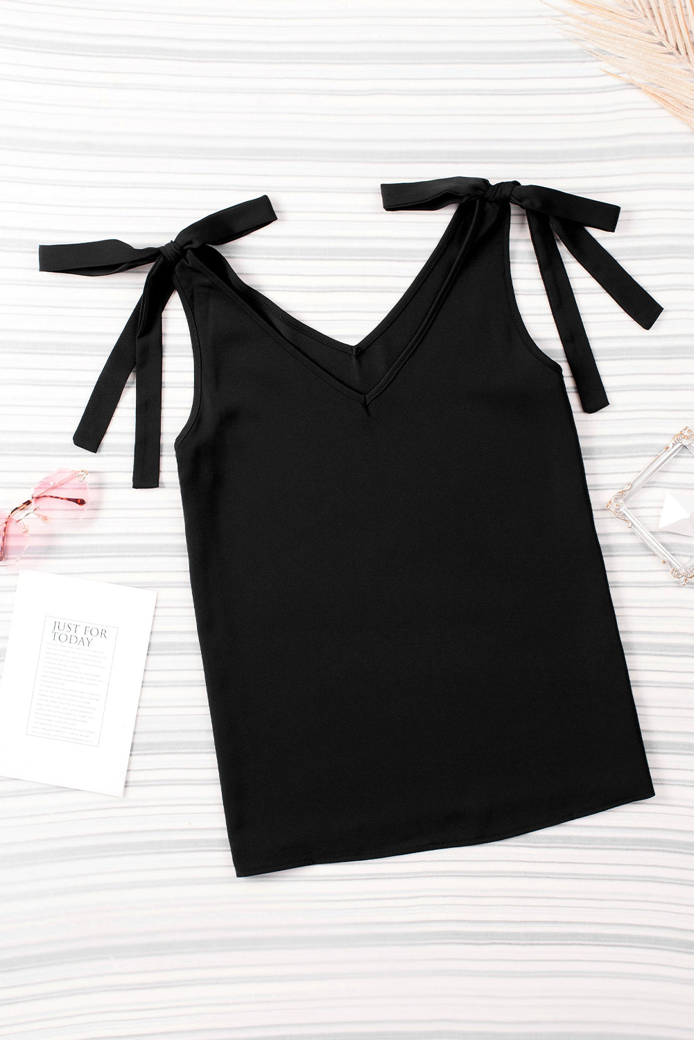 Tie Shoulder Casual V Neck Sleeveless Shirt