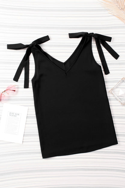 Tie Shoulder Casual V Neck Sleeveless Shirt